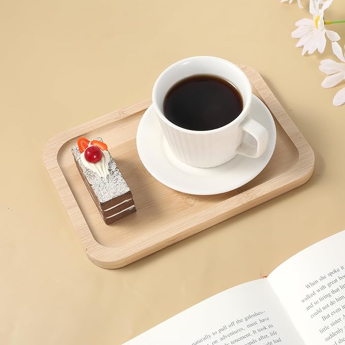 Small Bamboo Trays Bathroom Tray Smooth Thick Bamboo Vanity Trays for Perfume, Candles, Cosmetics, Bathtub Storage Rack, Breakfast Tray, Coffee Bar (8.46 x 5.9 Inch)