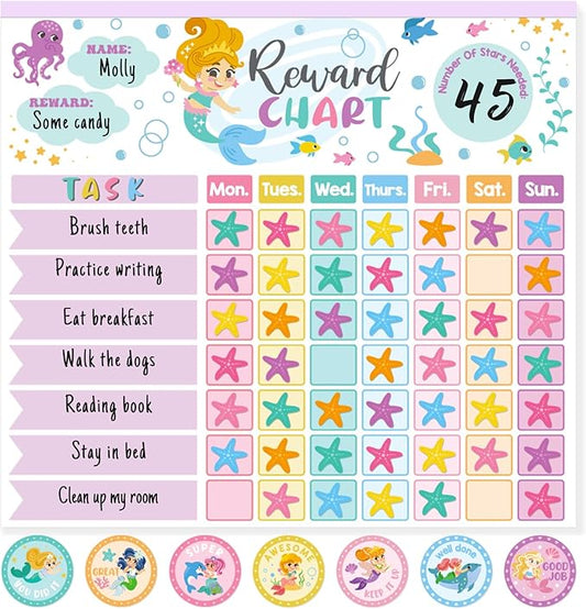 Reward Chart for Kids,Magnetic Behavior Chore Chart for Kids at Home,26 Mermaid Chore Charts,1960 Diamond Stickers,56 Reward Stickers,Incentive Chart to Develop Responsibility and Good Habits,Mermaid
