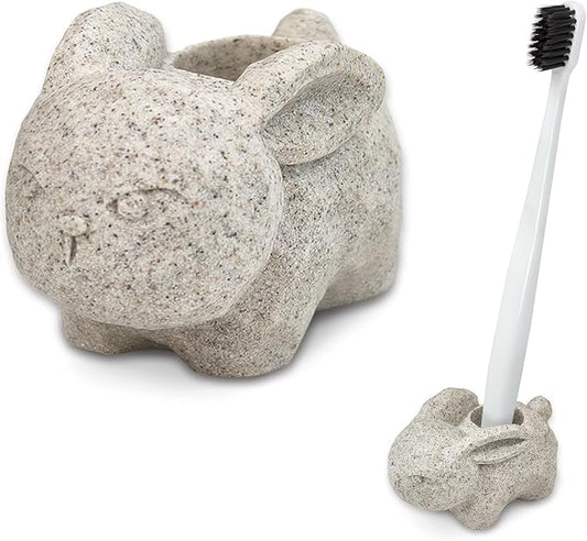 Cute Cartoon Toothbrush Stand, Mini Animal Single Tooth Brush Holder, Fun Resin Pen Pencil Holder for Bathroom Office Living Room Kitchen (Rabbit)