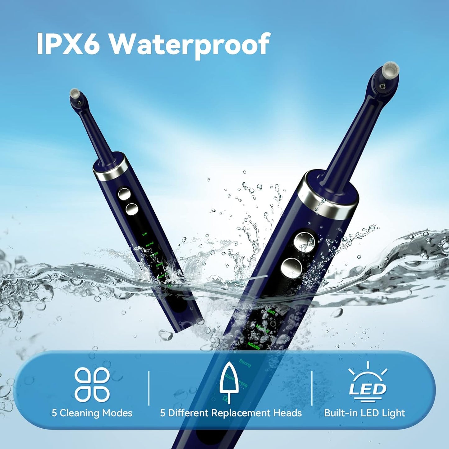 Teeth Polisher and Plaque Remover,Tooth Polishing Kit with 5 Replacement Heads & Cleaning Modes,USB Rechargeable,Ipx6 Waterproof,Teeth Polisher Electric Professional for Adults &Kids