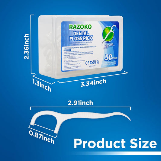 RAZOKO Dental Floss Picks High Toughness Professional Toothpicks Sticks 4-Pack(200pcs) with Portable Case and Dental Picks Perfect for Family,Hotel,Travel