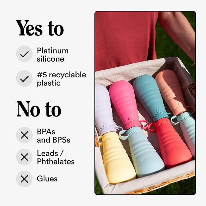 STOJO Collapsible Water Bottle – Denim Blue, 20oz / 592ml - Leak-Proof Reusable Silicone Travel Cup for Hot & Cold Drinks - Microwave & Dishwasher Safe