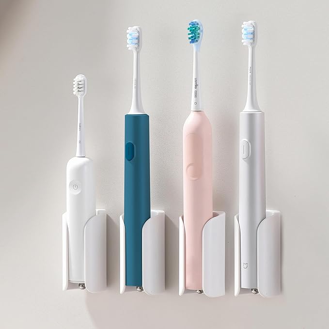 Electric Toothbrush Holder for Bathroom, Wall-Mounted Toothbrush Stand with Self-Adhesive, Compact Bathroom Caddy for Electric Toothbrushes (White-4pcs)