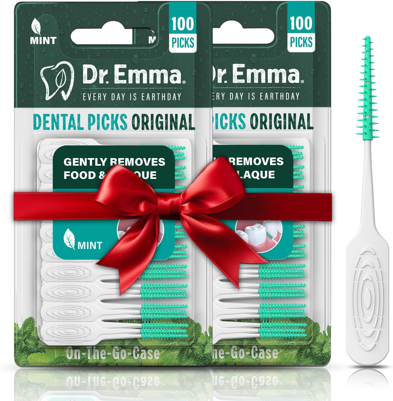 Dr. Emma Original Dental Picks Mint Soft Rubberized Tooth Picks Easy to Use Brush Picks 100Ct/Pack, 2 Packs (200Ct)