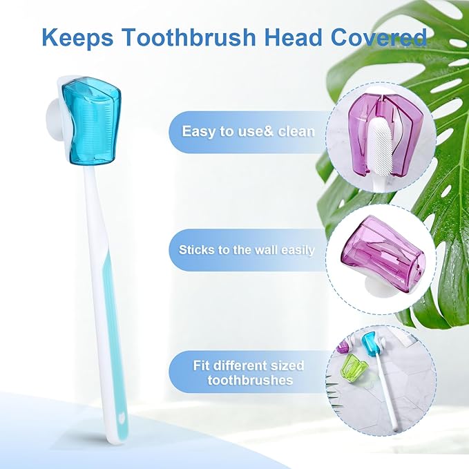 3 Pcs Toothbrush Holder Case with Suction Cup Wall Mounted with Cover Moisture-Proof and Dust-Proof Toothbrushs Storage Organizer Single Slot Design Mini Toothbrush Hanger Rack for Travel