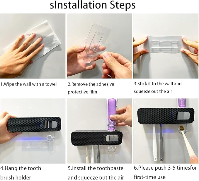 Smart Toothbrush Holder, Wall Mounted Toothbrush Holder with Toothpaste Dispenser, Drying Function and 3 Toothbrush Slots for Bathroom (Black)