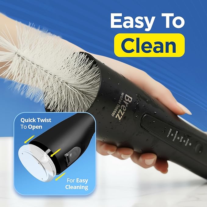 Brezz Water Dental Flosser Pick:Professional for Teeth Cleaning,4 Modes Cordless, Rechargeable IPX 7Waterproof,300ML Large Tank,Electric,Portable Home Travel,5Tips Flossing,Powerful Battery (Black)