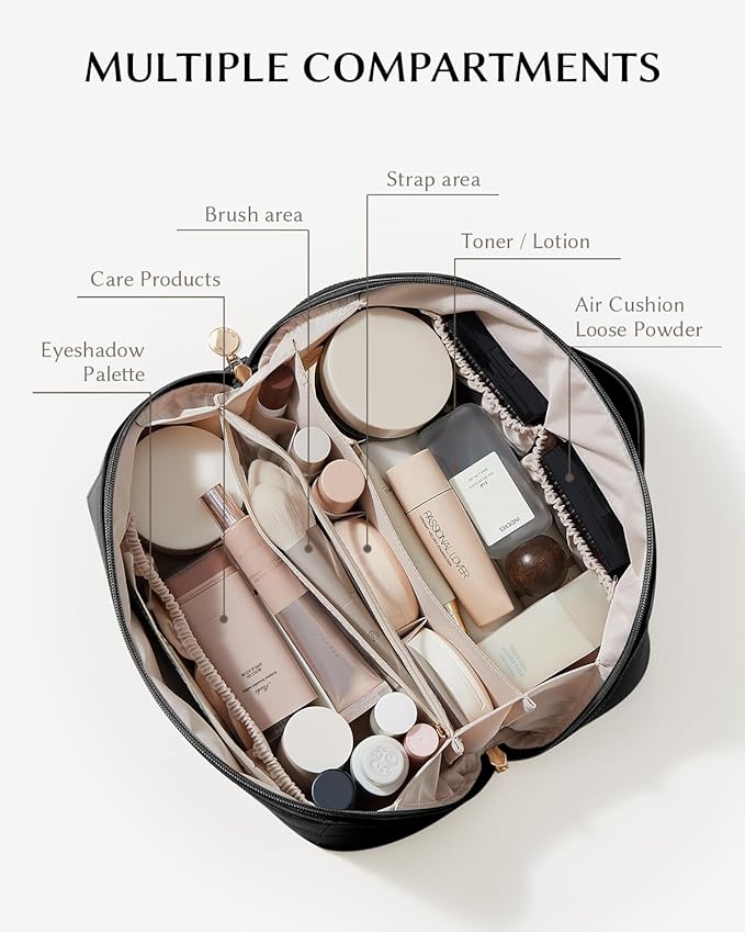 EACHY Travel Makeup Bag,Large Capacity Cosmetic Bags for Women,Waterproof Portable Pouch Open Flat Toiletry Bag Pattern Makeup Bag