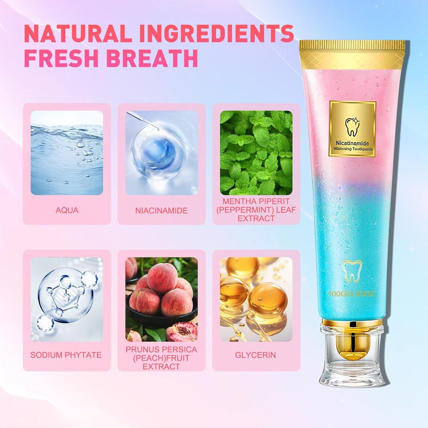 2Pcs Niacinamide Whitening Toothpaste, Bright White Toothpaste for Fresh Breath, Nicotinamide Dazzling White Toothpastes, Removal Tooth Stains, Complete Care Dazzling White Toothpastes