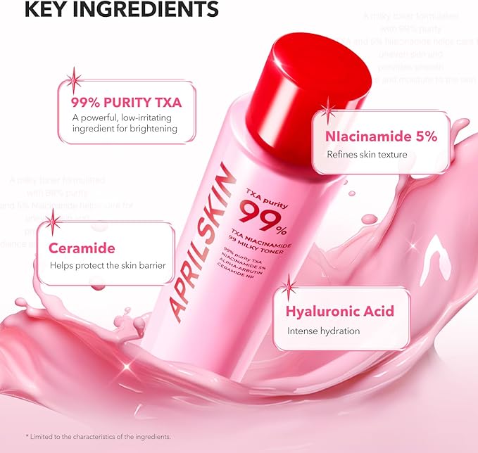 APRILSKIN TXA+Niacinamide 99 Pink Milky Toner | 99% High-Purity TXA 3%+ Niacinamide 5% for Brightening | Highly Concentrated Cream Toner | Deep Moisturizing Formula for Dull Skin | 5.07 fl.oz.