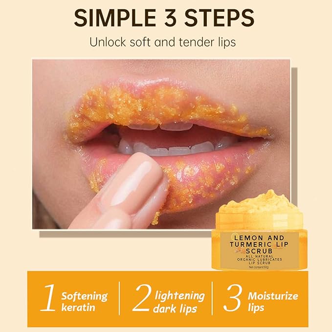 Turmeric Lemon Lip Scrub and Turmeric Lip Balm for Dark Lips to Lighten with Brush Set, 3PCS Lips Scrubber Exfoliator & Blam, Natural Exfoliator & Moisturizer for Dry, Chapped, Reduce Fine Lines