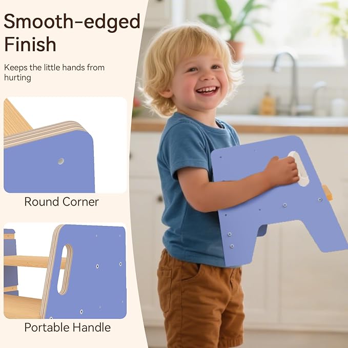 Wingyz Toddler Step Stool with Handles, Wooden Kids Step stools, Durable 3-Level Height Adjustable Stepstool for Bathroom Sink, Kitchen, Bedroom,Potty Training