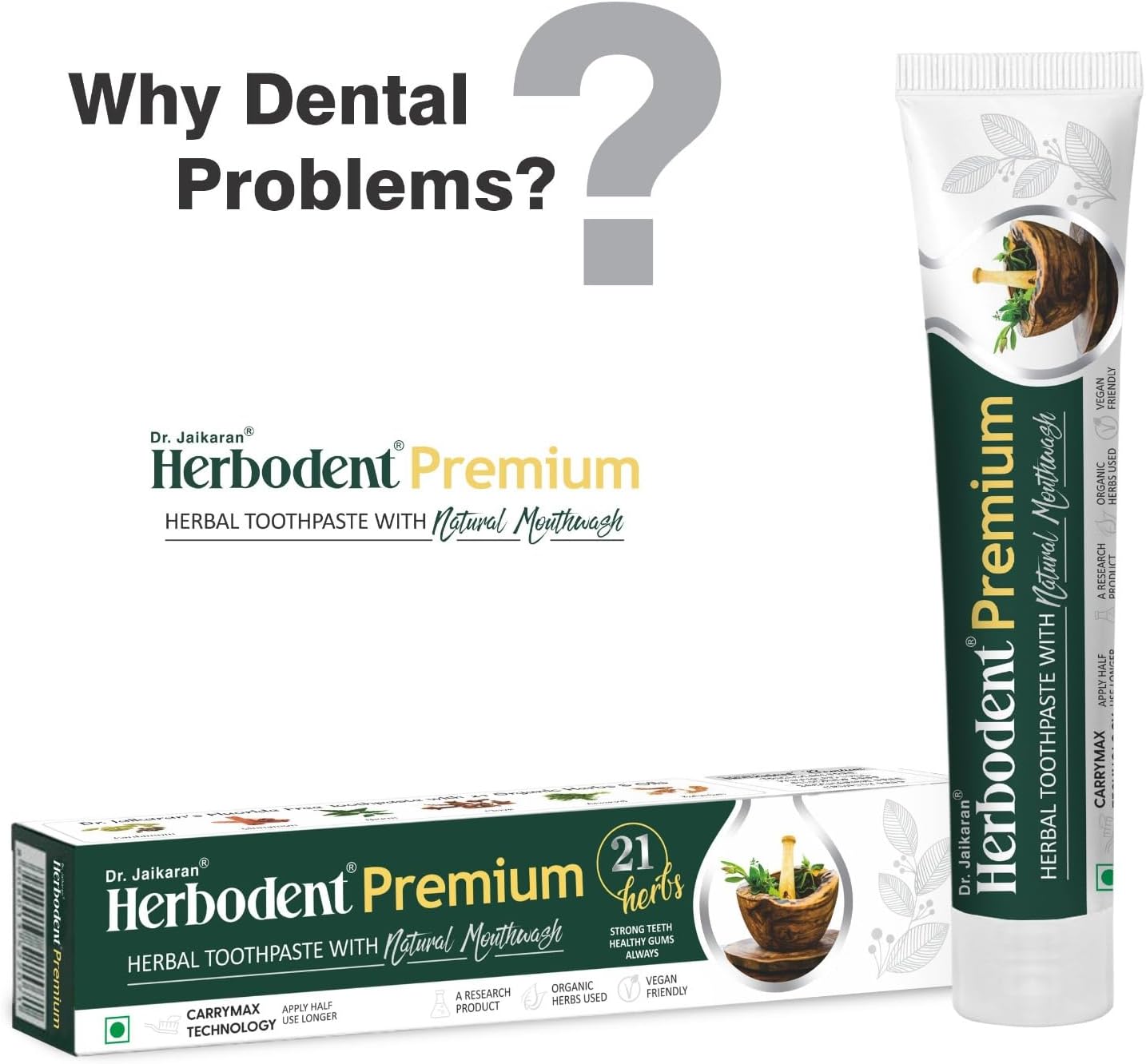 Herbodent® Premium Toothpaste - 5.82 Oz Pack of 4 | 21 Herbs for Strong Teeth & Healthy Gums- Neem, Clove, Cinnamon, Cardamom with Natural Mouthwash-No Paraben, No Fluoride, No Saccharin, No Triclosan