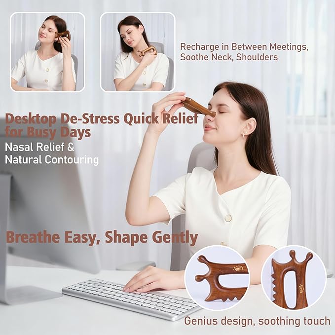 Gua Sha Tool for Face & Body – 6 in 1 Natural King Wood - Lymphatic Drainage, Skin Firming, Puffiness Care, Neck Massage,Muscle Relief - Home Self Care, Wonderful Gifts Packing for Mum Wife Friend