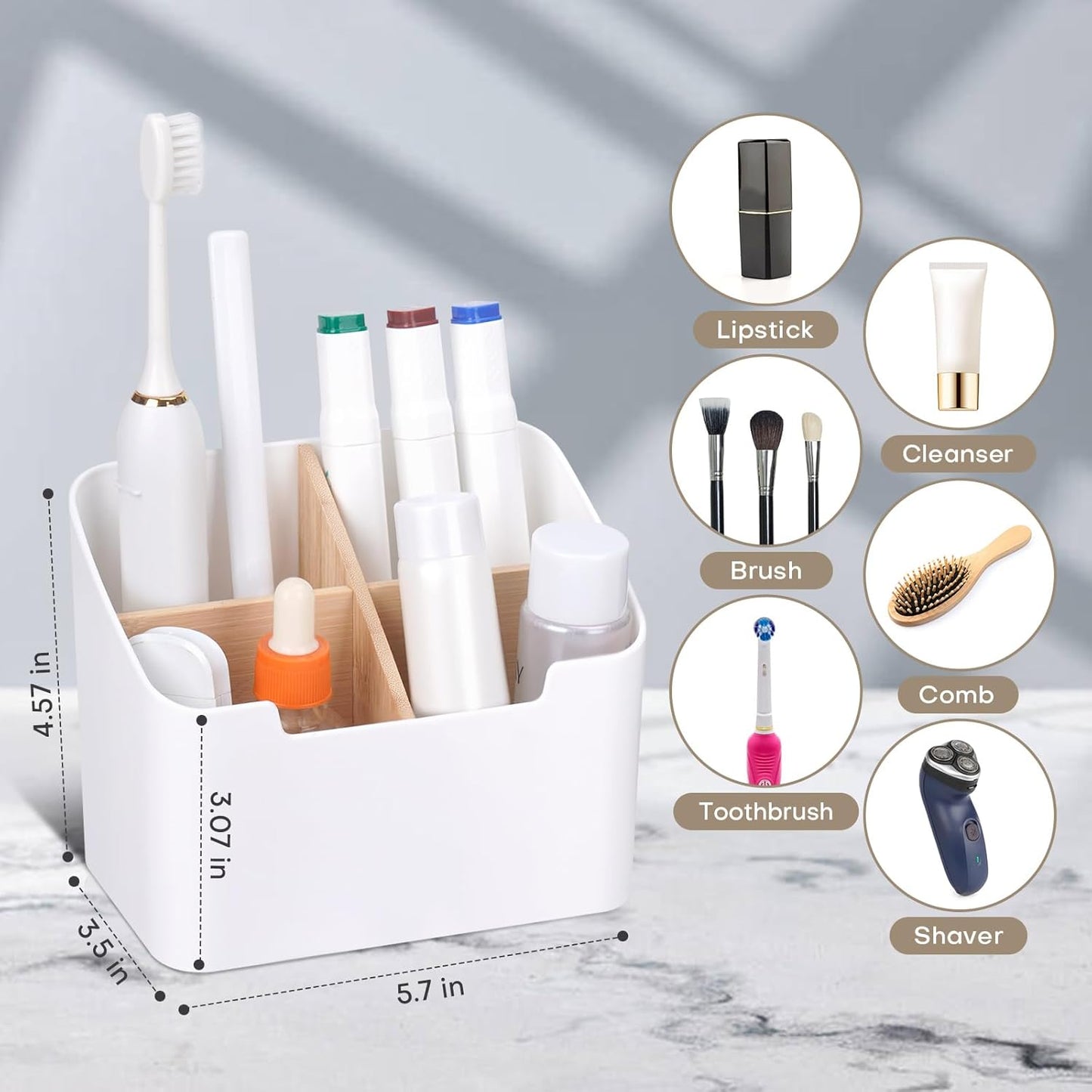 Toothbrush Holders for Bathrooms,Electric Toothbrush and Toothpaste Holder with Divider for Bathroom Countertop Organizer,Toothbrush Caddy for Kids Family Counter Vanity Storage White