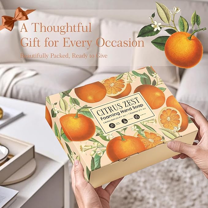 ROMIIE ZOI Citrus Zest Foaming Hand Soap Refill Gift Set – 3 Pack (33.8 Fl Oz Each) with Refillable Dispenser, Moisturizing, Biodegradable & Chemical-Free Formula for Kitchen, Bathroom, Sensitive Skin