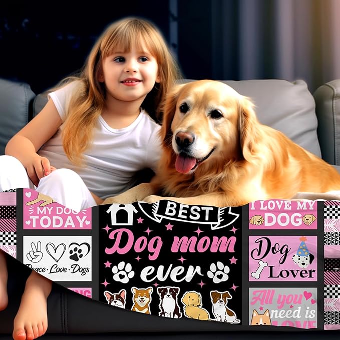 Dog Mom Blanket for Women Cute Dogs Throw Blankets Plush Flannel Bedding Mothers Day Dogs Gifts for Dog Lovers Women Birthday Party Decorations 50"X40"