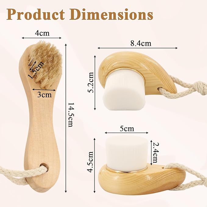 2 PCS Face Brushes for Cleansing, Facial Dry Brush for Face, 2 Styles-Soft Bristle+Boar Bristle, Deep Cleans Pores, Easy to Carry for Skin Cleansing, Skin Care and Massage