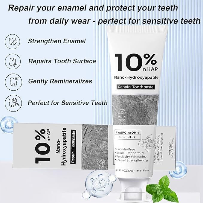 Nano-Hydroxyapatite Toothpaste, New Upgraded Formula, Strengthens Enamel,Fluoride-Free Toothpaste ，Gentle on Sensitive Teeth 4.23oz 2pc
