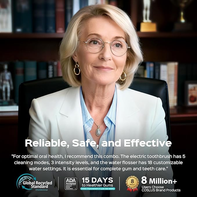 COSLUS Electric Toothbrush with Water Flosser Combo: Portable Oral Clean Kit for Teeth Brushing & Flossing, Multiple Modes for Multiple Users, Cordless for Home & Travel Use, Pink, C51C30