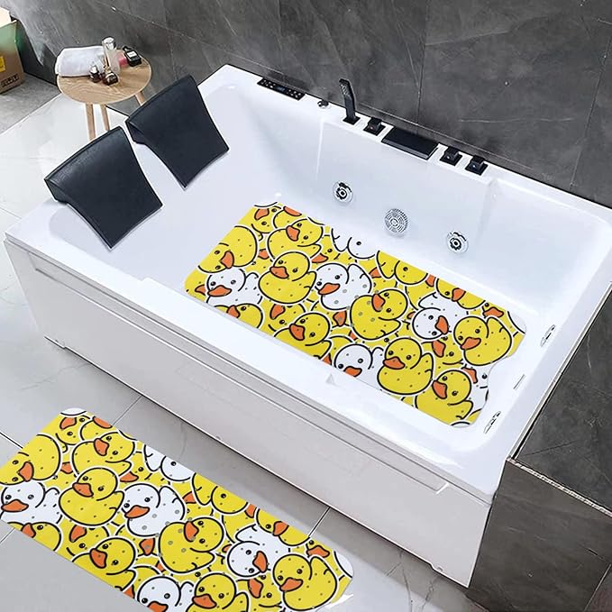 Bathtub Mat Kids Baby Non Slip Shower Mat 40X16 Inch Extra Long Toddler Anti Slip Bath Mats for tub Mat with Suction Cups and Drain Holes,Yellow Duck