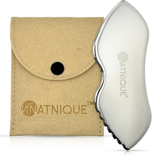Natnique Stainless Steel Gua Sha Tool – Face & Neck Sculpting Massager for Lymphatic Drainage, Puffiness & Jawline Contour – Anti-Aging Facial Tool for Wrinkles, Firming, Relaxation & Cooling Relief