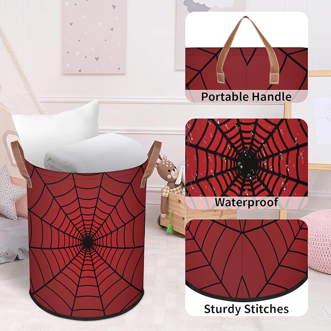 62L Laundry Basket Collapsible Laundry Hamper with Handles Spiders Web Clothes Books Toys Kids Laundry Hampers Bin for Bathroom Kitchen Hotel