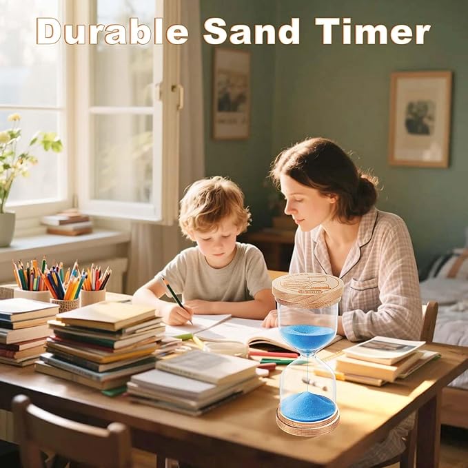 30 Minute Sand Timer Hourglass,Wooden Blue Sand Clock 30 Min,Small Sand Clock, Reloj De Arena, Sandglass Hour Glass for Kitchen, Home Decorative (Blue)