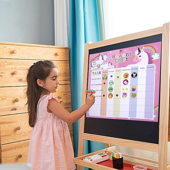 Behavior Chart for Kids - Reward Chart for Kids with 26 Reward Sheets, Magnetic Reward Chart for Kids with 1600 Star Stickers, 50 Motivational Stickers, Responsibility Chart for Kids, Behavior Chart