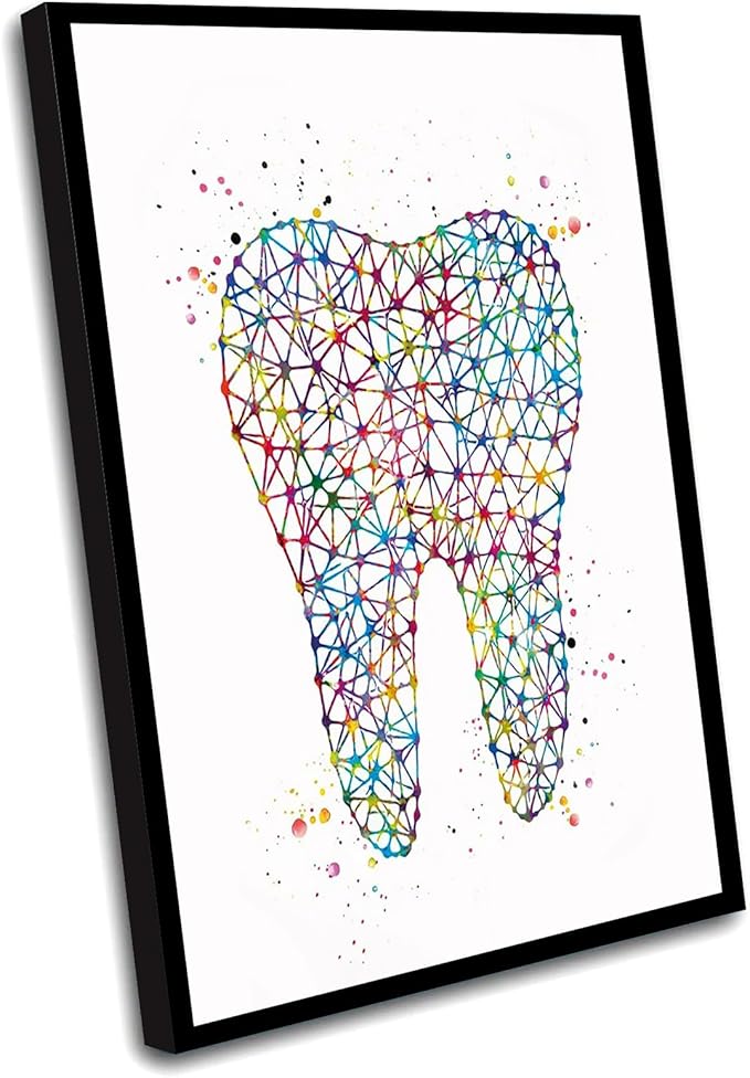 HFKSRJGW Medical Decor Artworks,Dental Art Watercolor Print Medical Art Molar Teeth Orthodontic Orthodontist Clinic Office Dentist Geometrical Art Dentistry Wall Art,16""x20""Framed Wall Art, white 5