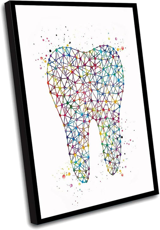 HFKSRJGW Dental Clinic Office Decor,Dental Art Watercolor Print Medical Art Molar Teeth Orthodontic Orthodontist Clinic Office Dentist Geometrical Art Dentistry Wall Art,12"x16"Framed Wall Art