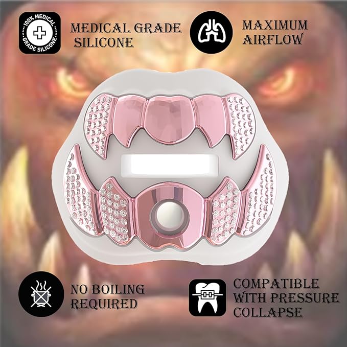 LeCool Football Mouth Guard with Connected Strap- 3D Beast Chrome Adult and Youth Mouth Guard-Mouth Piece for Sports for Maximum Air Flow and Teeth Protection