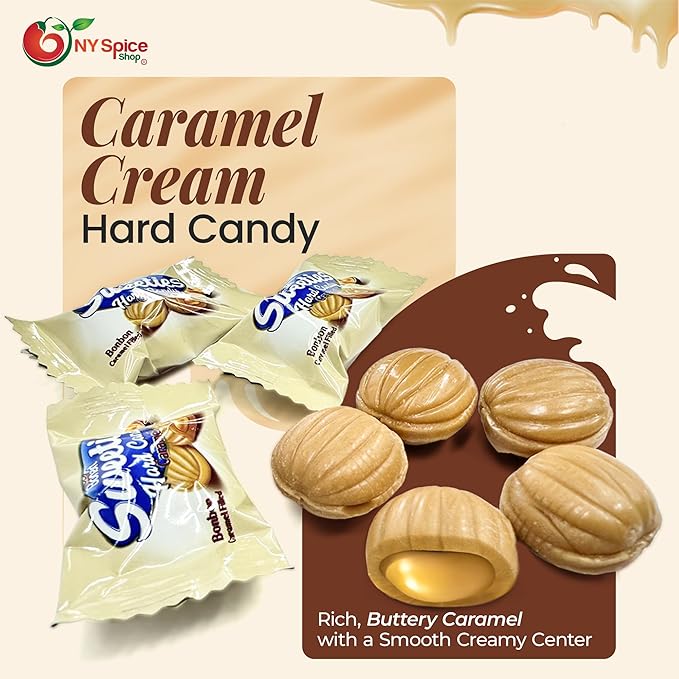 NY Spice Shop Caramel Cream Hard Candies - 1 Pound Individually Wrapped Caramel Flavored Candy Bulk - Best Candy for Party Decorations