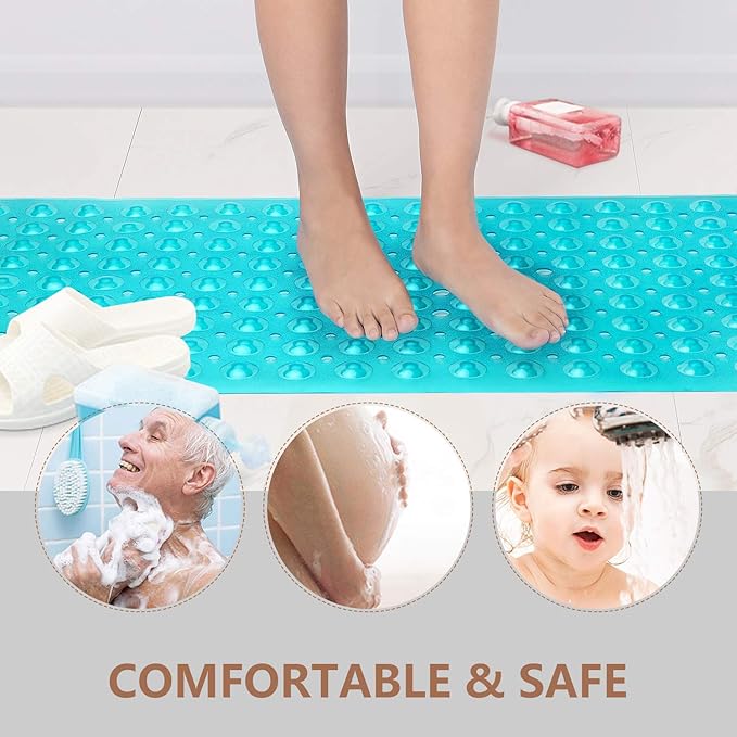 Sheepping Baby Bath Mat Non Slip Extra Long Bathtub Mat for Kids 40 X 16 Inch - Eco Friendly Bath Tub Mat with 200 Big Suction Cups,Machine Washable Shower Mat (Green)