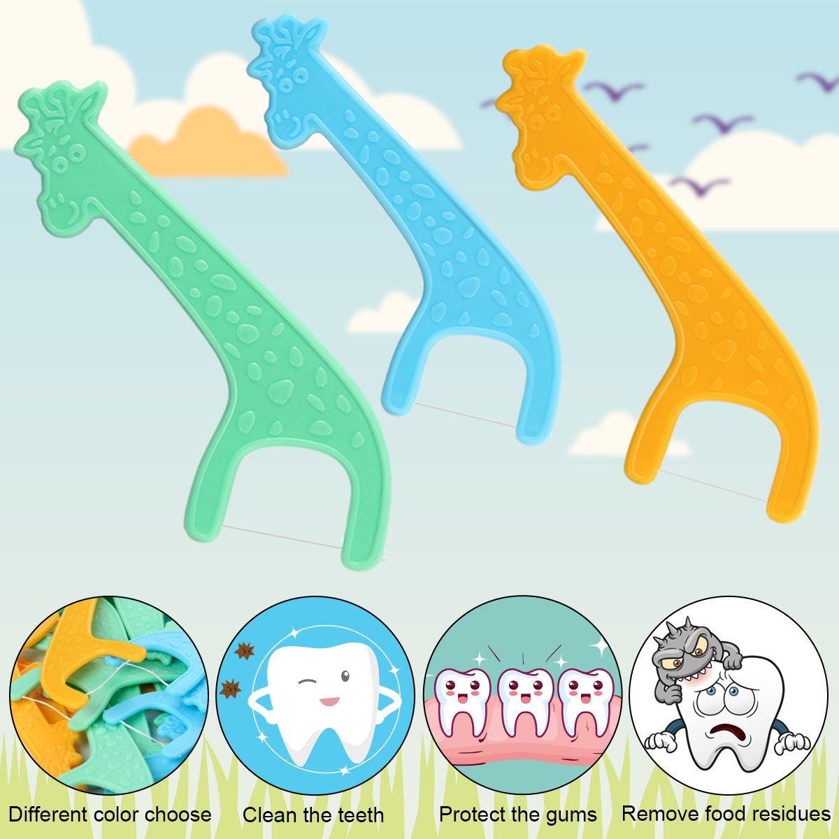 FAMILIFE Floss Picks, 120 Pcs Kid's Dental Floss Cleaner Without Fluoride, Tooth Pick Flossers with 4 Travel Handy Cases, Helps to Fight Tooth Decay and Keep Your Kids’ Teeth Clean, for Family