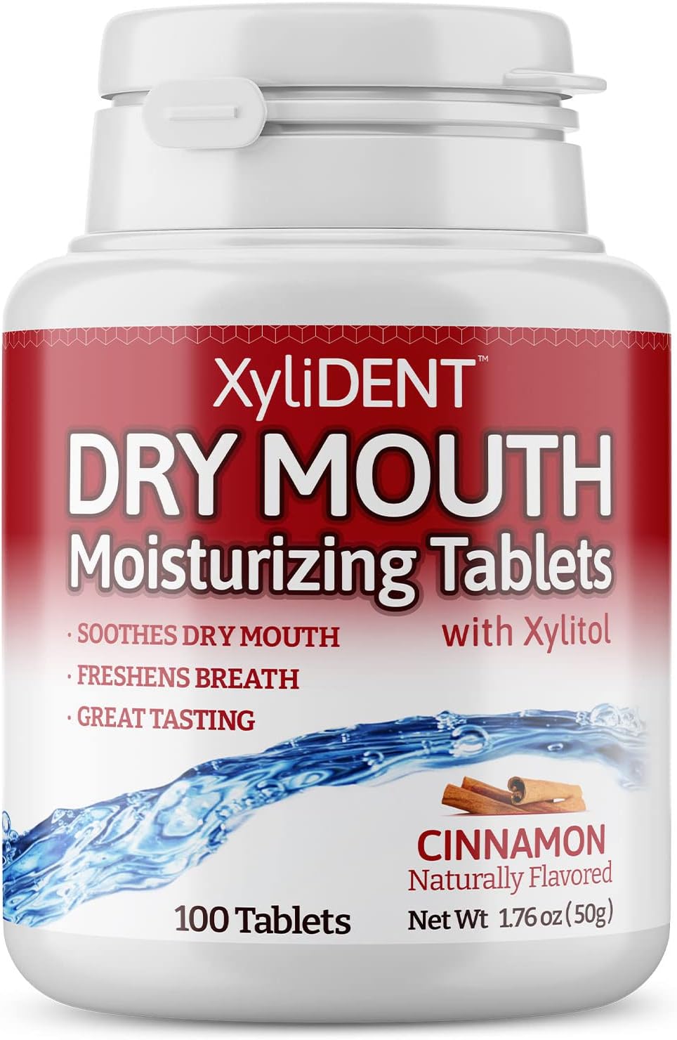 Nature's Stance XyliDENT Xylitol Tablets for Dry Mouth Relief - Stimulates Saliva, Freshens Breath, Reduces Acid Production, Fast Acting Relief, 100 Count (Cinnamon)