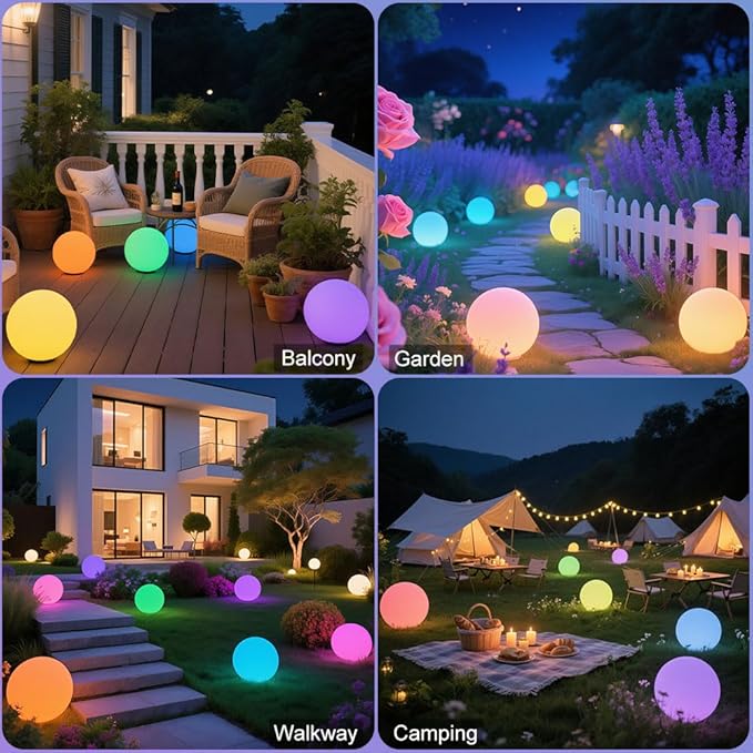 10-in Glowing LED Ball Light, Dimmable 16 RGB Color 4 Mode Glowing Orb Lights w/Remote, Rechargeable Light Up Ball Orb Lamp, Waterproof Outdoor Globe Lights Mood Lamp for Home Garden Party Path Decor