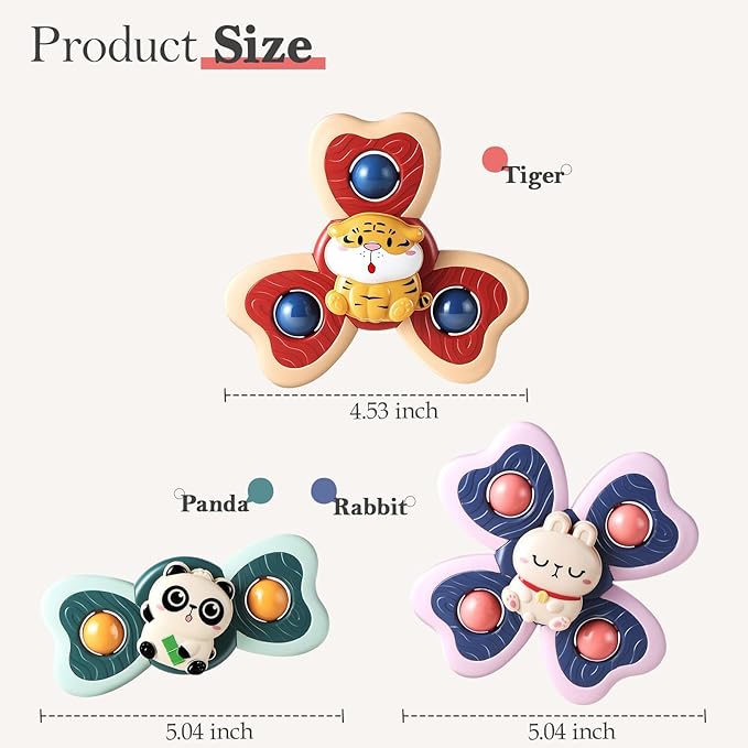 ALASOU 3PCS Suction Cup Spinner Toys for 1 Year Old Boy Girl|Spinning Top Infant Sensory Toys for Toddlers|1 2 Year Old Boy Christmas Birthday Gift|Baby Bath Toy Stocking Stuffers for Kids Ages 1-3