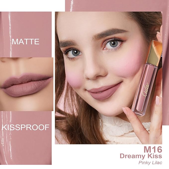 Oulac Matte Liquid Pink Lipstick for Women, Pink Nude Long Lasting Lipstick, Waterproof Lip Stain, No Transfer, Creamy High Pigmented Formula with Vitamin E, Vegan & Cruelty-Free M16