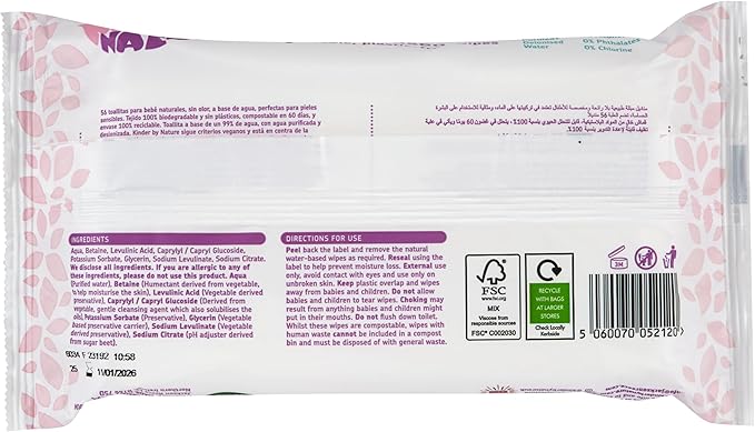 Jackson Reece Kinder by Nature Water-Based Baby Wipes - 56 Count (Case of 12 packs)