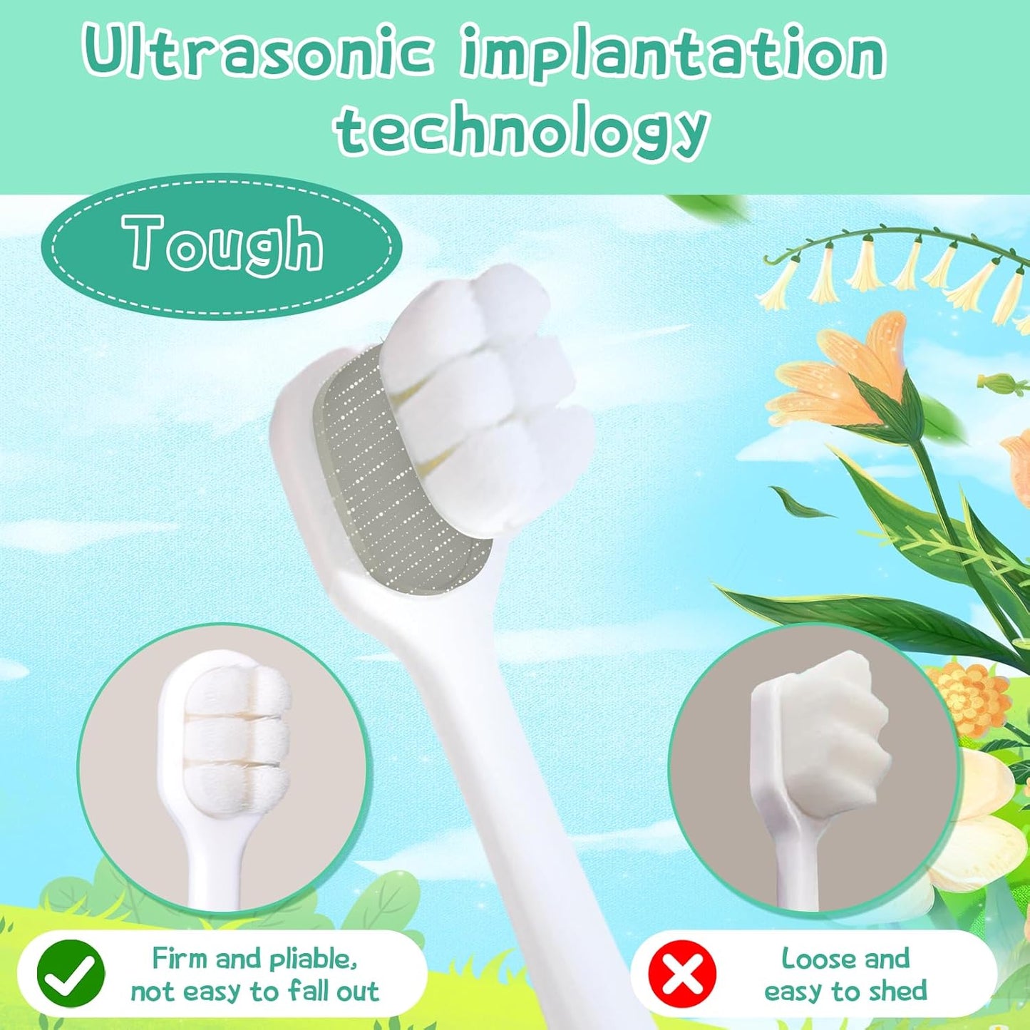 Toddler Toothbrush with Tongue Cleaner, Extra Soft Bristles for Kids 1-6, BPA-Free Baby Toothbrush with Ergonomic Grip & Non-Slip Handle，Kid Toothbrush for Gentle Care & Safe Brushing (Yellow,1 Count)