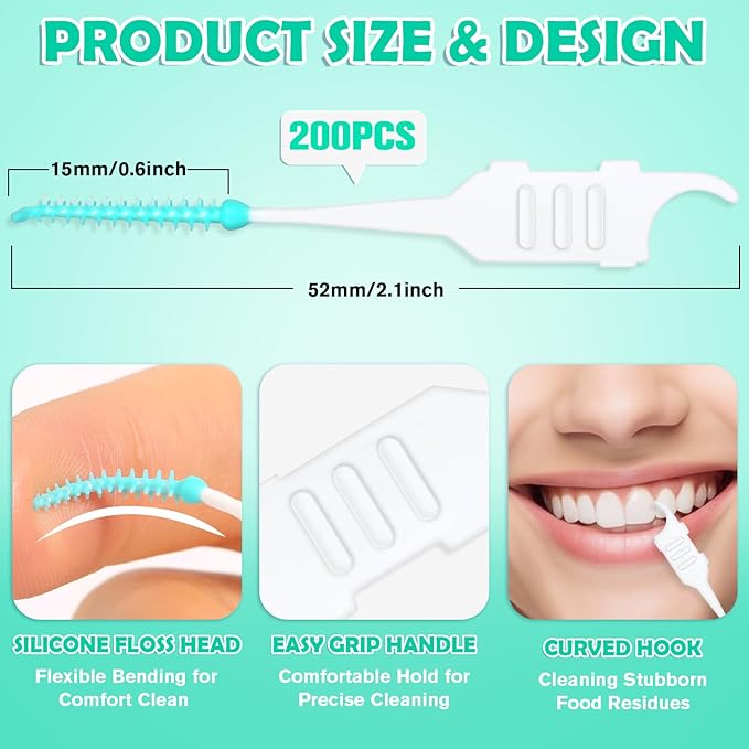 320-Piece Interdental Brush Set, Soft & Flexible Floss Picks for Braces, Orthodontic Care, Teeth Cleaning, 120 Black Spiral Brushes 200 Green Picks, Reusable Oral Care Essentials