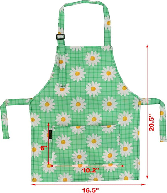 BeeGreen Kids Cooking Aprons w Adjustable Strap Kitchen Aprons w Front Pocket for Kids Toddler Painting Baking Artist