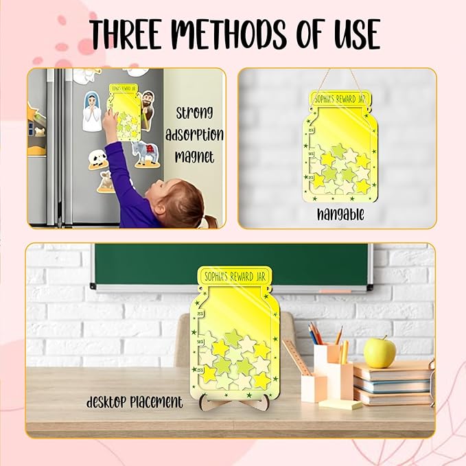 Custom Reward Jars for Kids - Magnetic Reward Jar for Classroom Behavior – Incentive Jar with Stars for Teachers & Kids – Class Rewards Chart, Potty Training, Behavior Management Tool, TT02