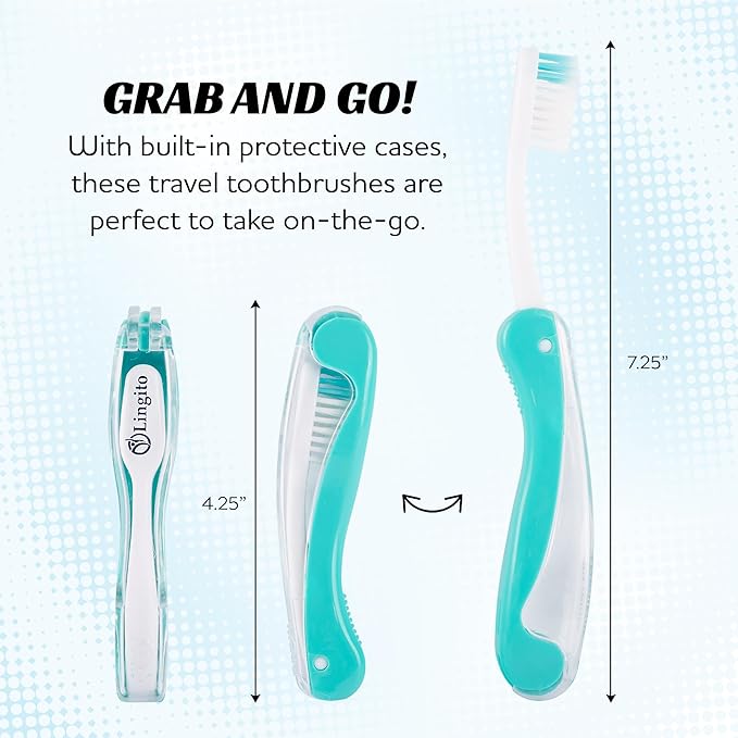 Lingito Mini Toothbrush with Cover, Folding Travel Size, Adults Kit (7 Pack Soft)