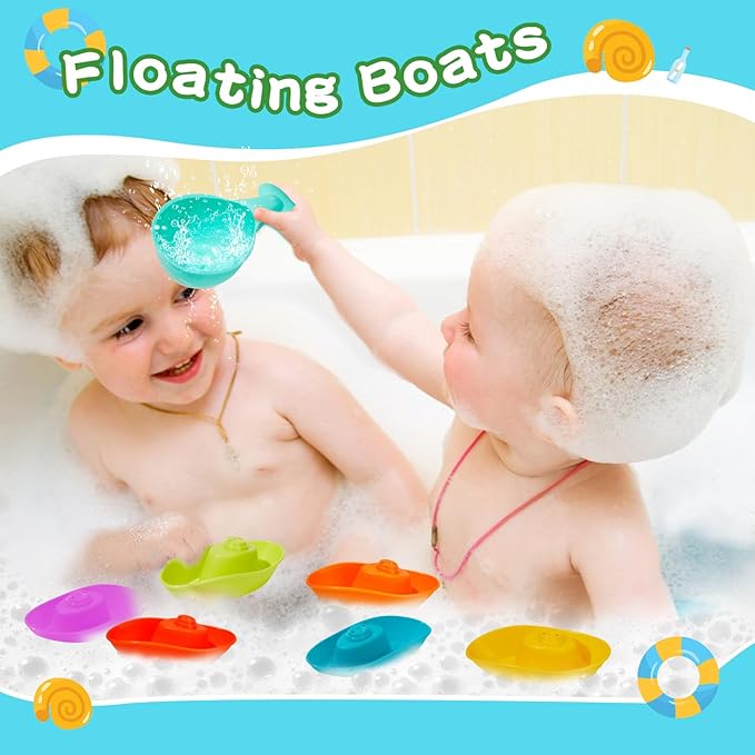 Baby Bath Toys for Kids Ages 1-3, 16PCS Mold Free Bath Toys for Toddlers 2-4 Bathtub Water Table Pool Sand Play Toys, Christmas Stocking Stuffers for Babies & Toddlers