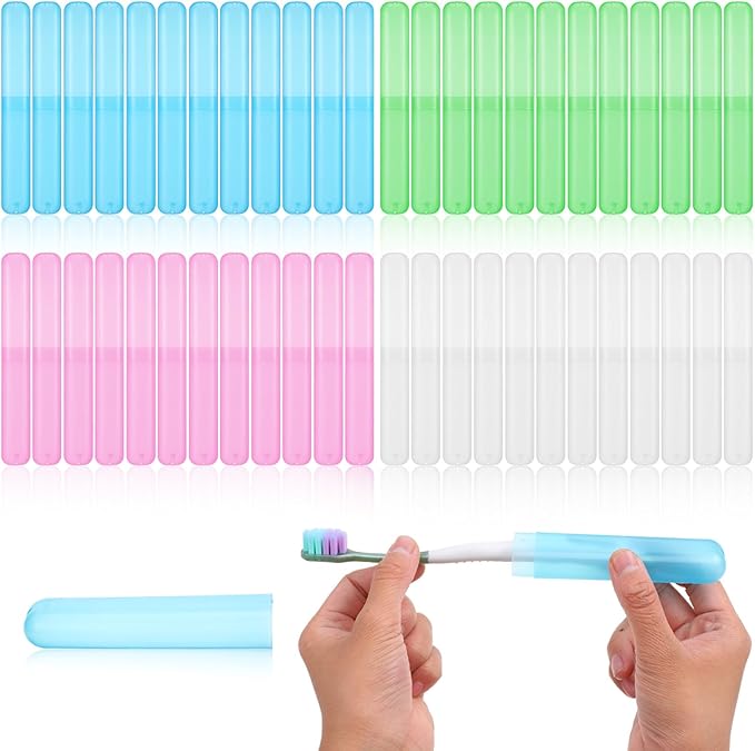 50 Pcs Plastic Travel Toothbrush Case Holder, 4 Colors Portable Breathable Toothpaste Cover Protector for Travel Camping Home School Business