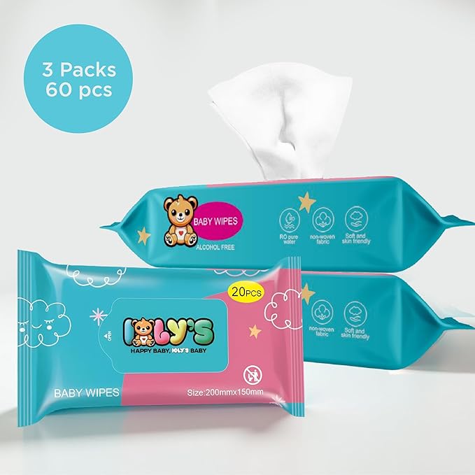 Ioly's Baby Wipes Unscented Wet Wipes 99% Water Based with Aloe Vera Fragrance Free Travel Pack 20 ct Hypoallergenic Water wipes for Sensitive Skin Toallitas Húmedas para Bebés Bulk Available