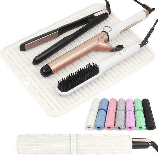 AMIJEAL Oversize Silicone Heat Resistant Mat for Hair Tools, Curling Iron Mat, Hot Tools Holder, Portable Flat Iron Hair Straightener Pad Cover for Travel Vanity Salon(14.2" x 11.0")