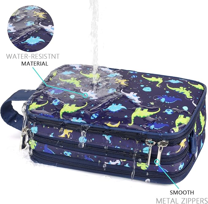 Dinosaur Kids Toiletry Bag for Boys, Travel Toiletry Bag for Little Young Boys Waterproof Hanging Wash Bag Toddler Traveling Toiletries, Navy